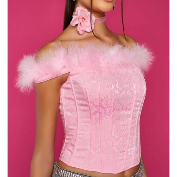 Sugar Thrillz Turnout For What Jaquard and Marabou Bustier - Picture 2 of 5